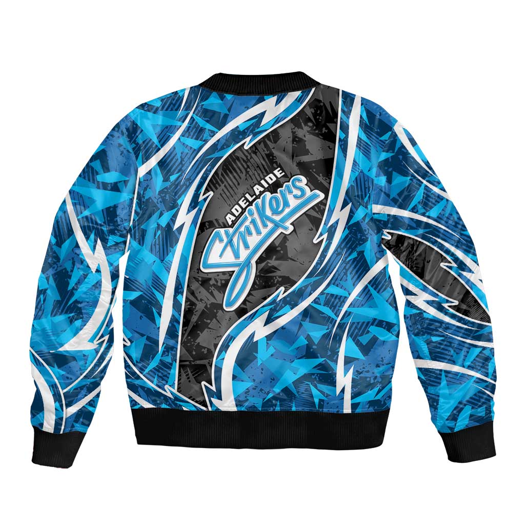 Adelaide Strikers Sleeve Zip Bomber Jacket Flaming Lightning Storm Geometric Sports Mascot Art