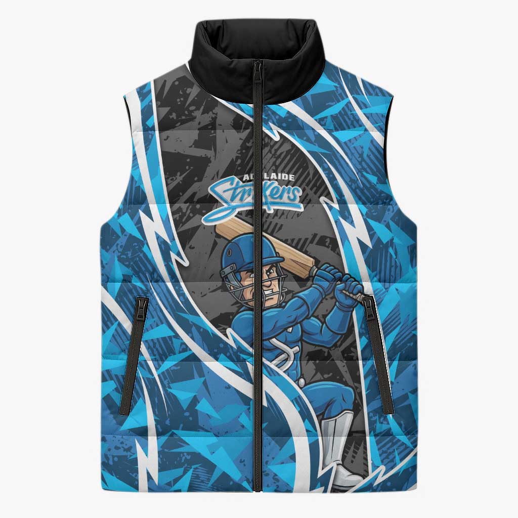 Adelaide Strikers Sleeveless Puffer Jacket Flaming Lightning Storm Geometric Sports Mascot Art