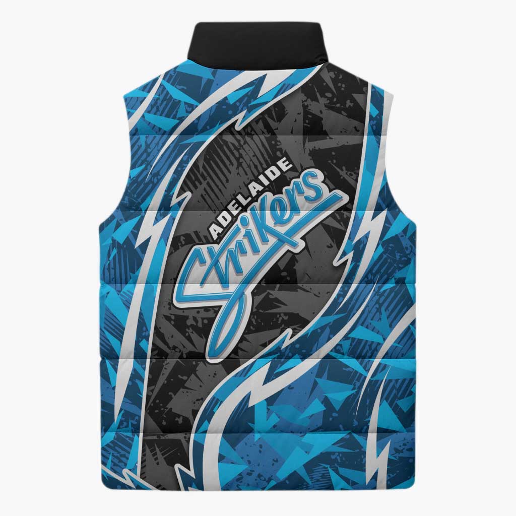 Adelaide Strikers Sleeveless Puffer Jacket Flaming Lightning Storm Geometric Sports Mascot Art