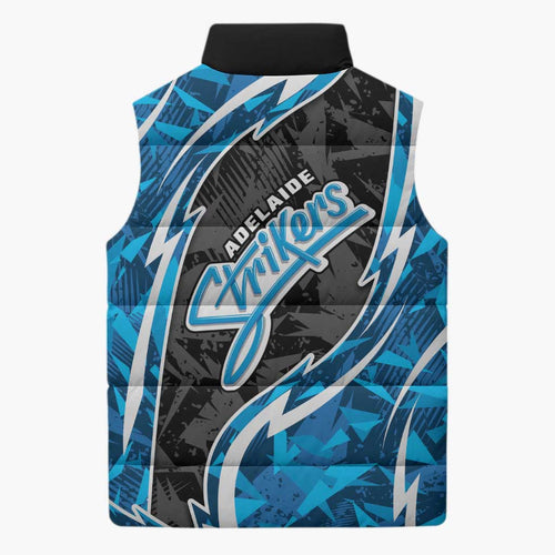 Adelaide Strikers Sleeveless Puffer Jacket Flaming Lightning Storm Geometric Sports Mascot Art
