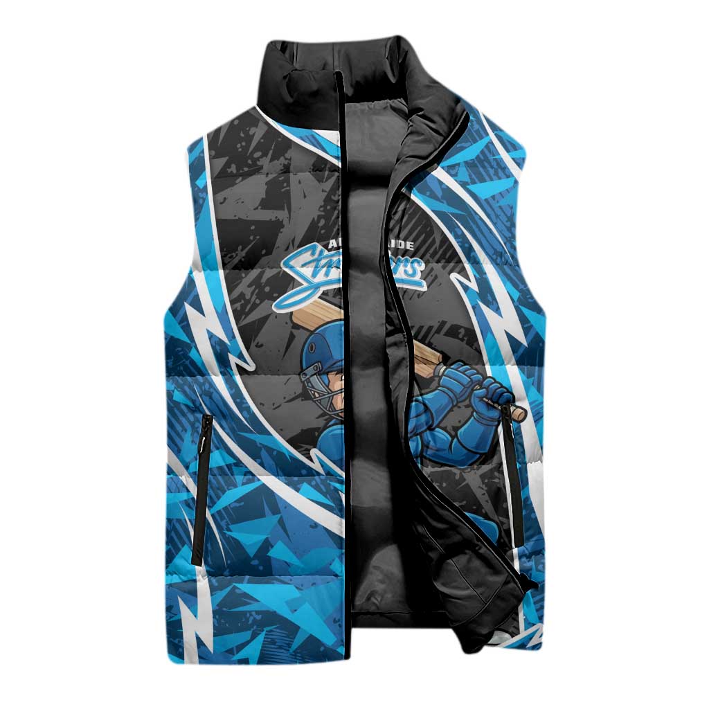 Adelaide Strikers Sleeveless Puffer Jacket Flaming Lightning Storm Geometric Sports Mascot Art