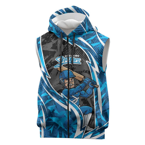 Adelaide Strikers Sleeveless Zip Hoodie Flaming Lightning Storm Geometric Sports Mascot Art