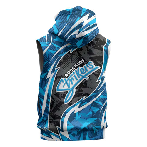Adelaide Strikers Sleeveless Zip Hoodie Flaming Lightning Storm Geometric Sports Mascot Art