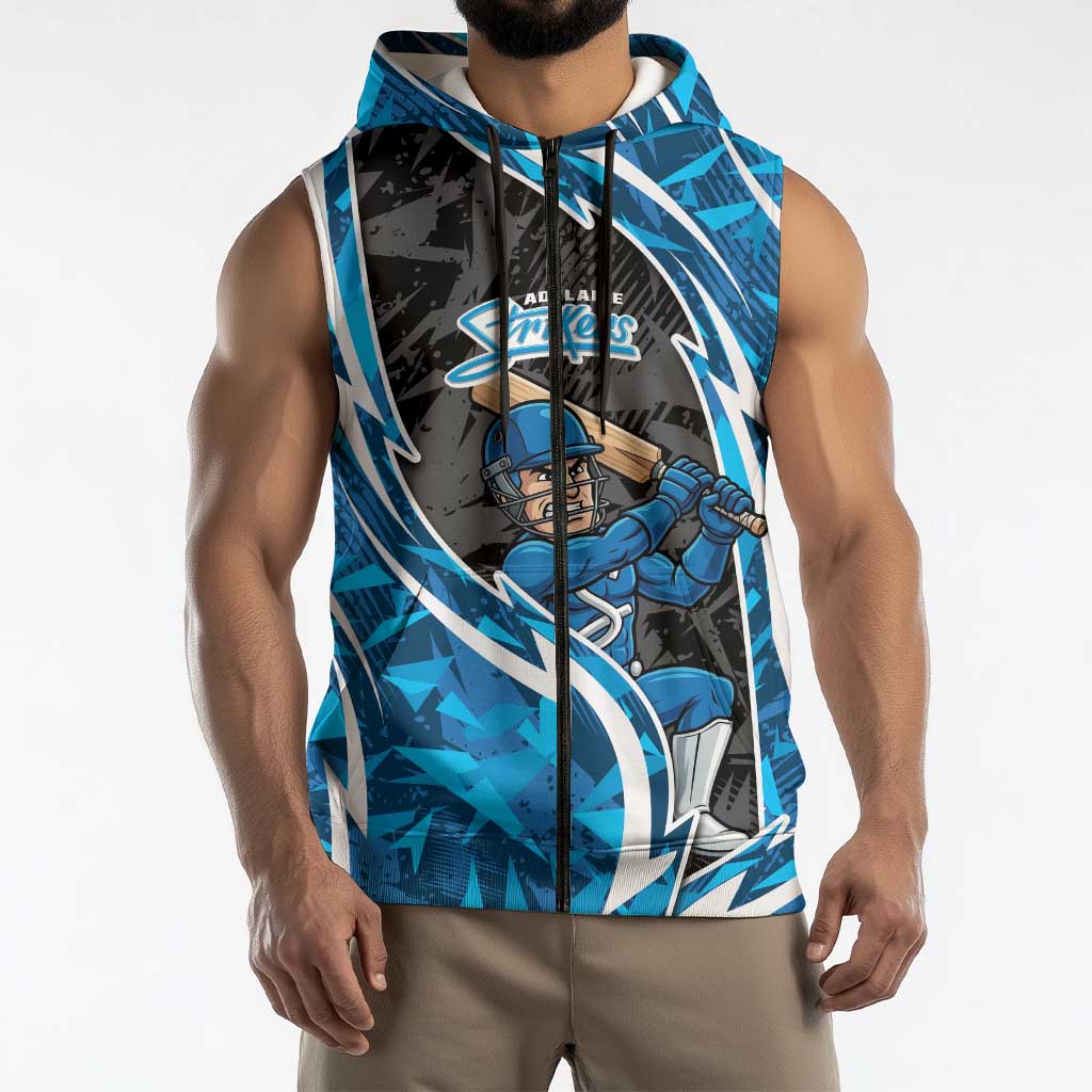 Adelaide Strikers Sleeveless Zip Hoodie Flaming Lightning Storm Geometric Sports Mascot Art
