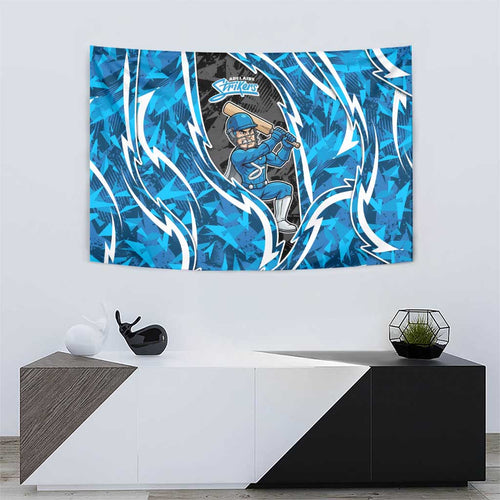 Adelaide Strikers Tapestry Flaming Lightning Storm Geometric Sports Mascot Art
