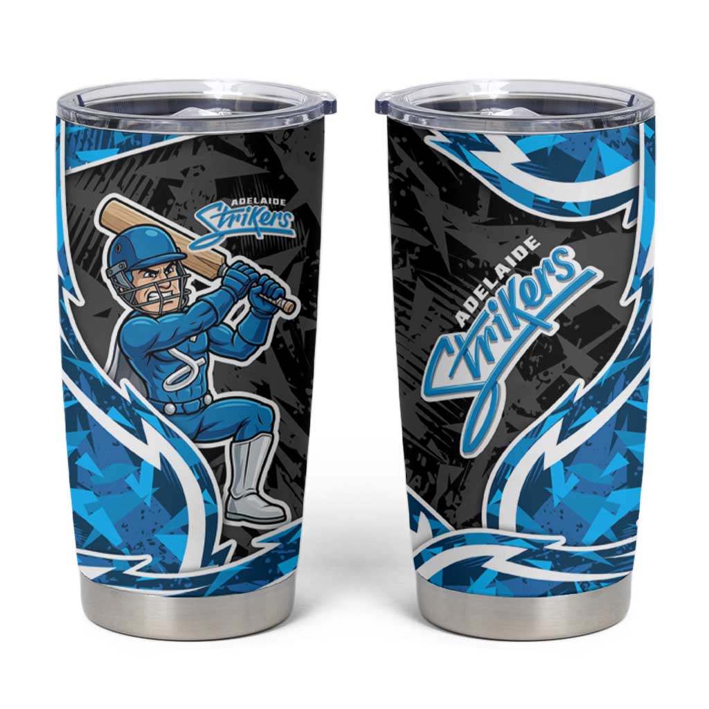 Adelaide Strikers Tumbler Cup Flaming Lightning Storm Geometric Sports Mascot Art