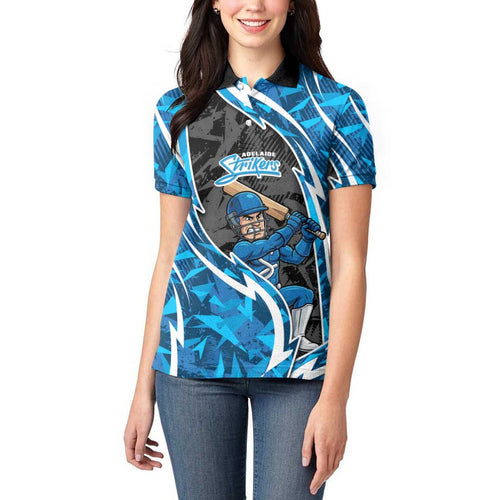 Adelaide Strikers Women Polo Shirt Flaming Lightning Storm Geometric Sports Mascot Art