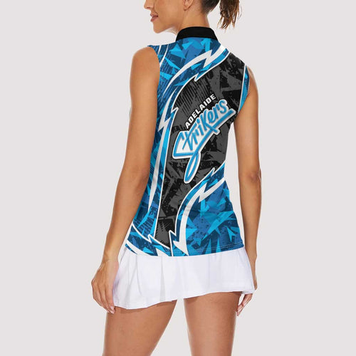 Adelaide Strikers Women Sleeveless Polo Shirt Flaming Lightning Storm Geometric Sports Mascot Art
