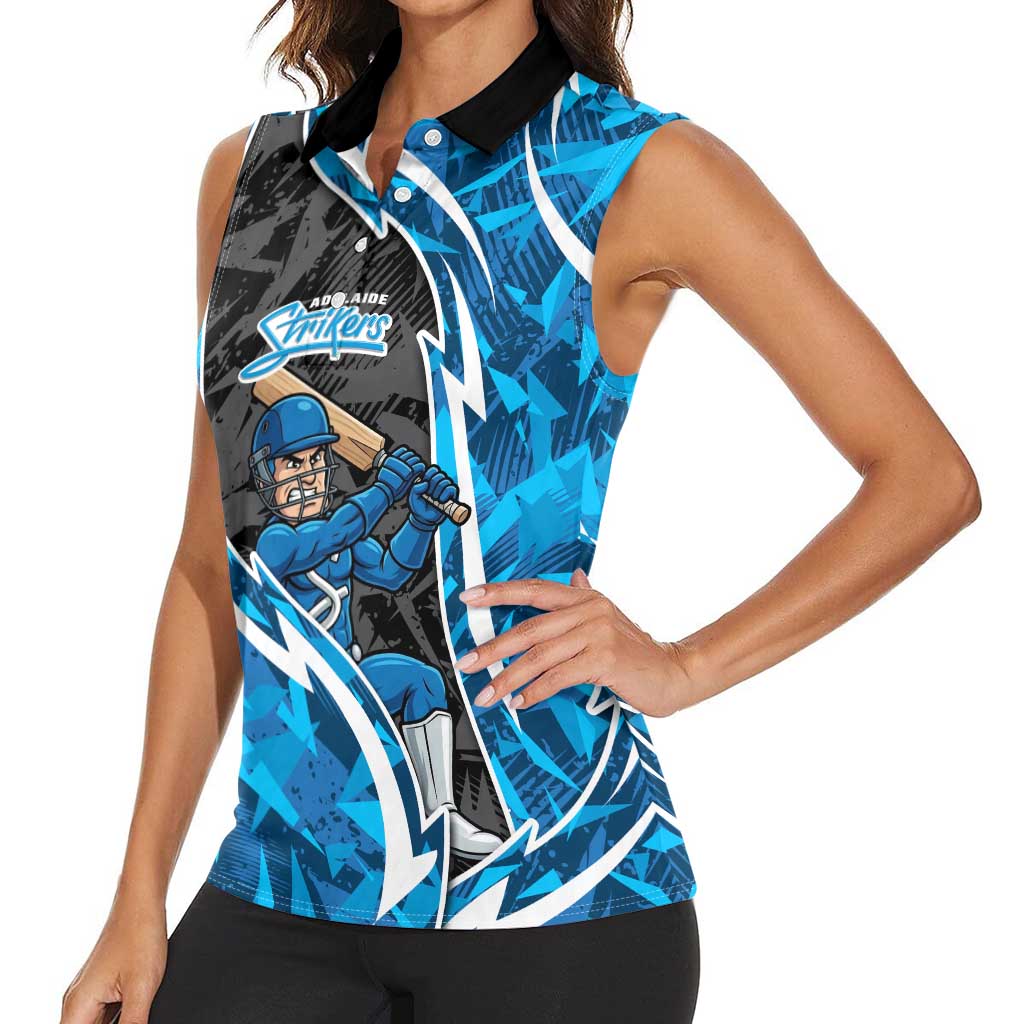 Adelaide Strikers Women Sleeveless Polo Shirt Flaming Lightning Storm Geometric Sports Mascot Art