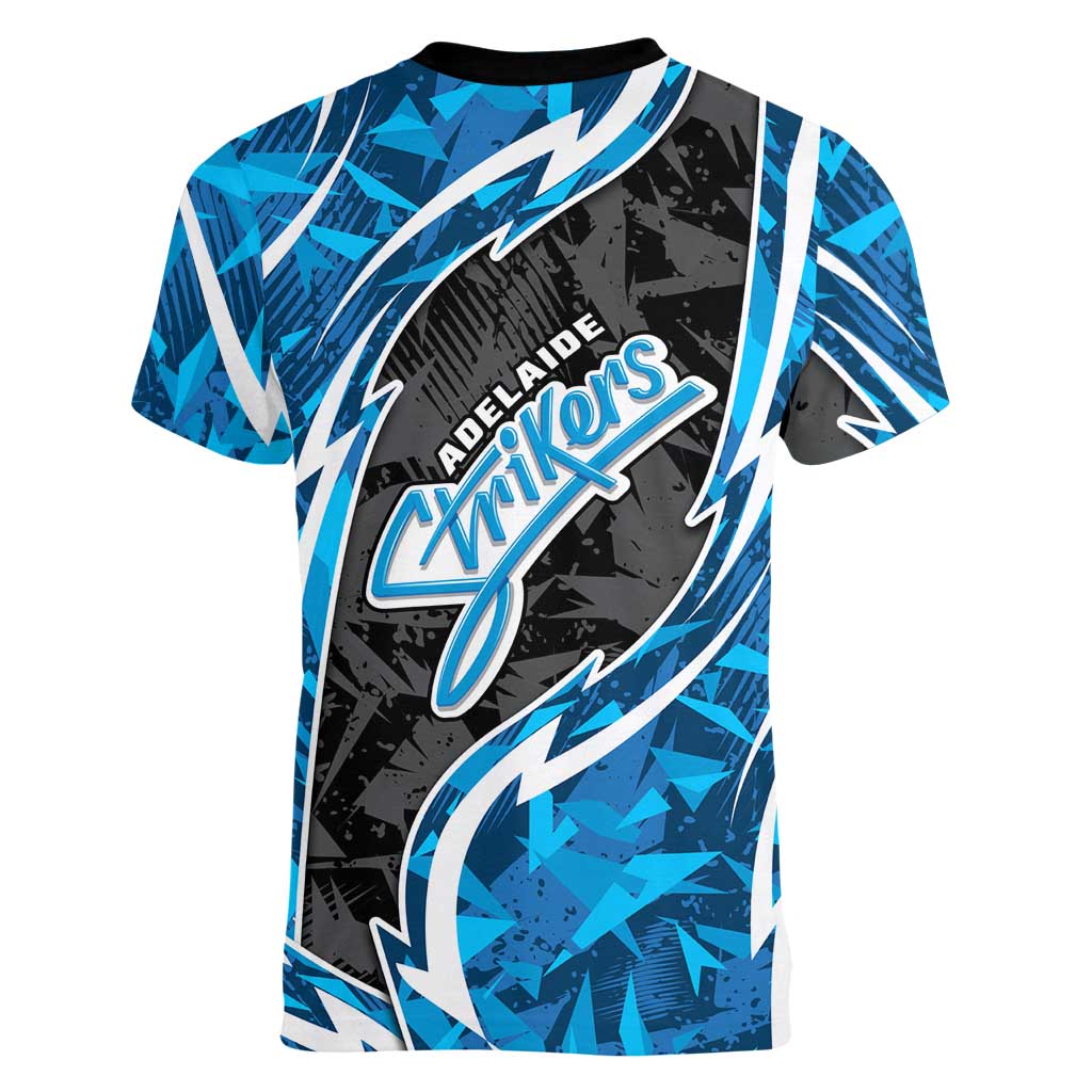 Adelaide Strikers Women V-Neck T-Shirt Flaming Lightning Storm Geometric Sports Mascot Art