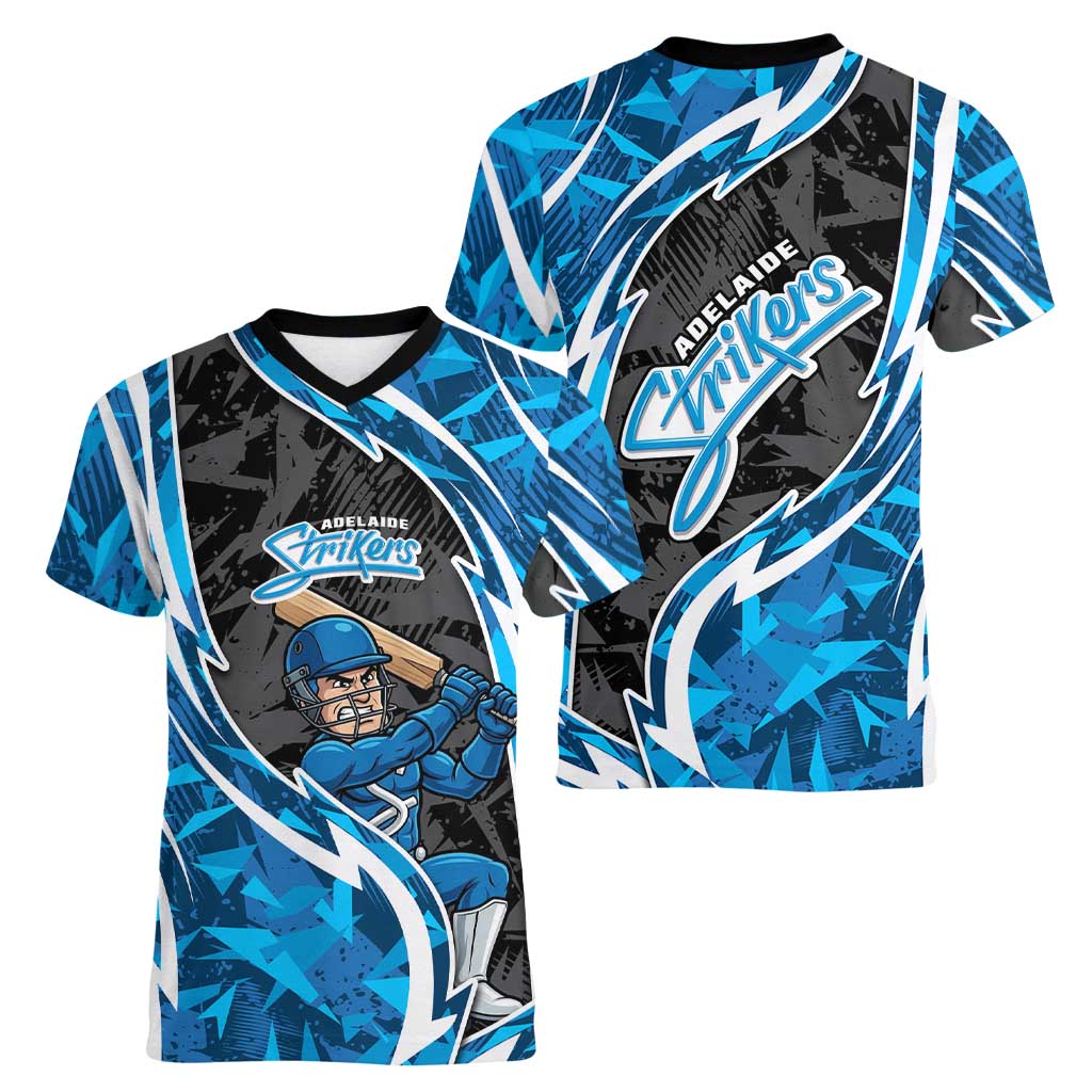 Adelaide Strikers Women V-Neck T-Shirt Flaming Lightning Storm Geometric Sports Mascot Art