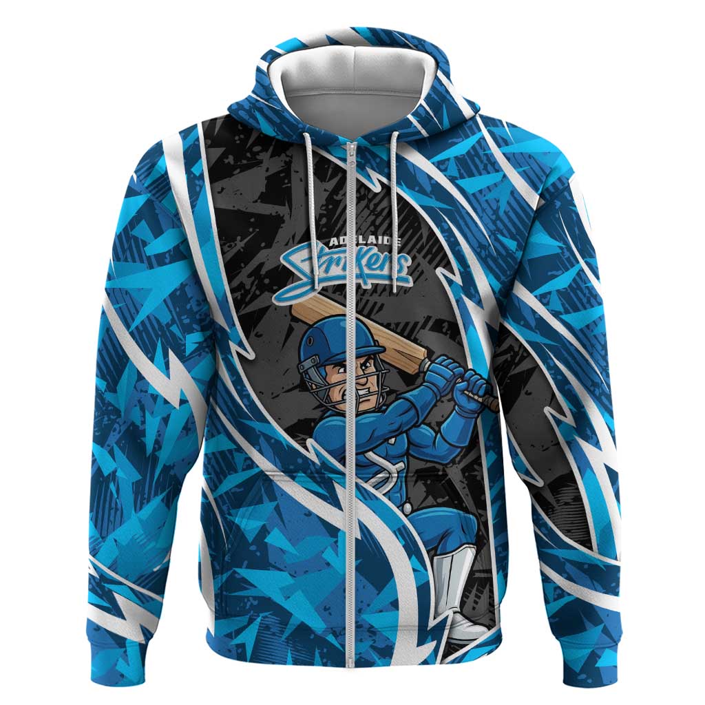 Adelaide Strikers Zip Hoodie Flaming Lightning Storm Geometric Sports Mascot Art