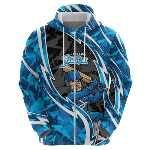 Adelaide Strikers Zip Hoodie Flaming Lightning Storm Geometric Sports Mascot Art