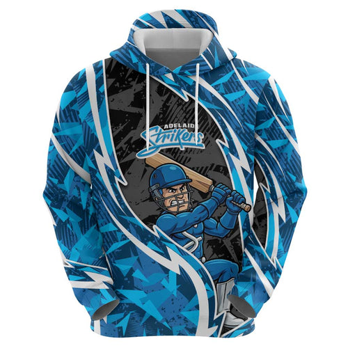 Adelaide Strikers Zip Hoodie Flaming Lightning Storm Geometric Sports Mascot Art
