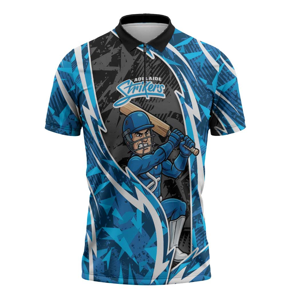 Adelaide Strikers Zipper Polo Shirt Flaming Lightning Storm Geometric Sports Mascot Art