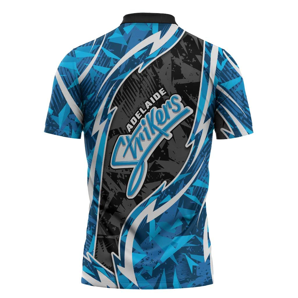 Adelaide Strikers Zipper Polo Shirt Flaming Lightning Storm Geometric Sports Mascot Art