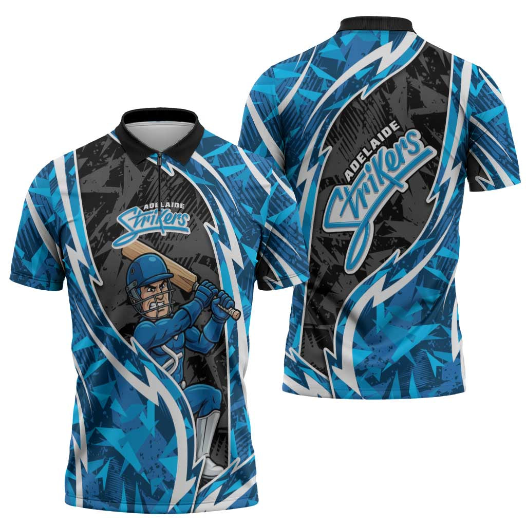 Adelaide Strikers Zipper Polo Shirt Flaming Lightning Storm Geometric Sports Mascot Art
