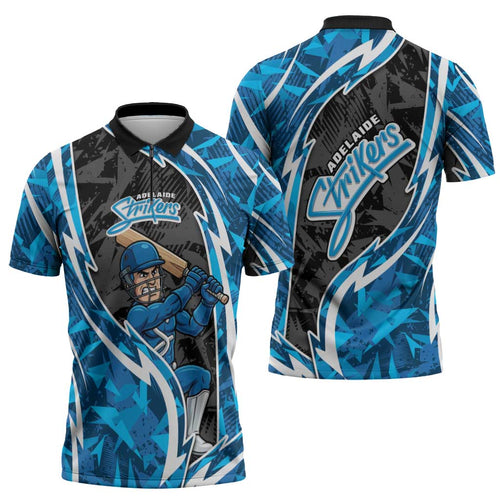 Adelaide Strikers Zipper Polo Shirt Flaming Lightning Storm Geometric Sports Mascot Art