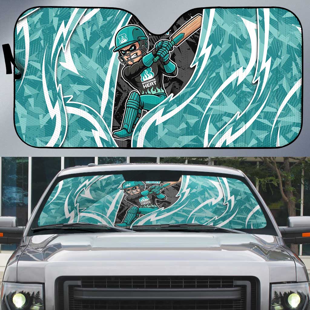 Brisbane Heat Auto Sun Shade Flaming Lightning Storm Geometric Sports Mascot Art