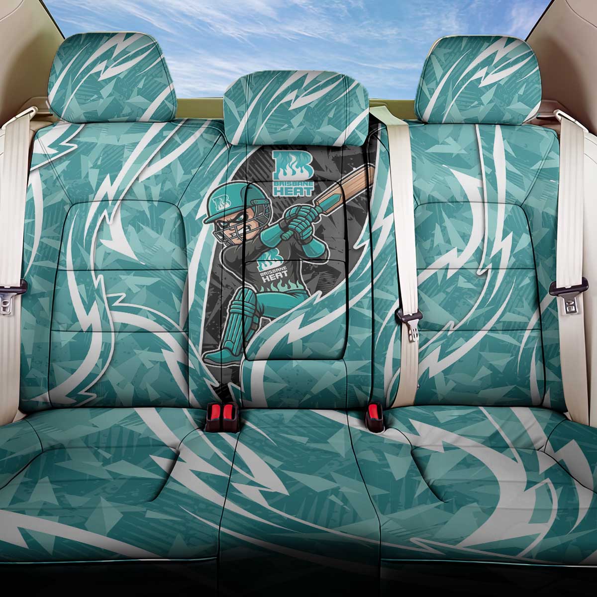 Brisbane Heat Back Car Seat Cover Flaming Lightning Storm Geometric Sports Mascot Art
