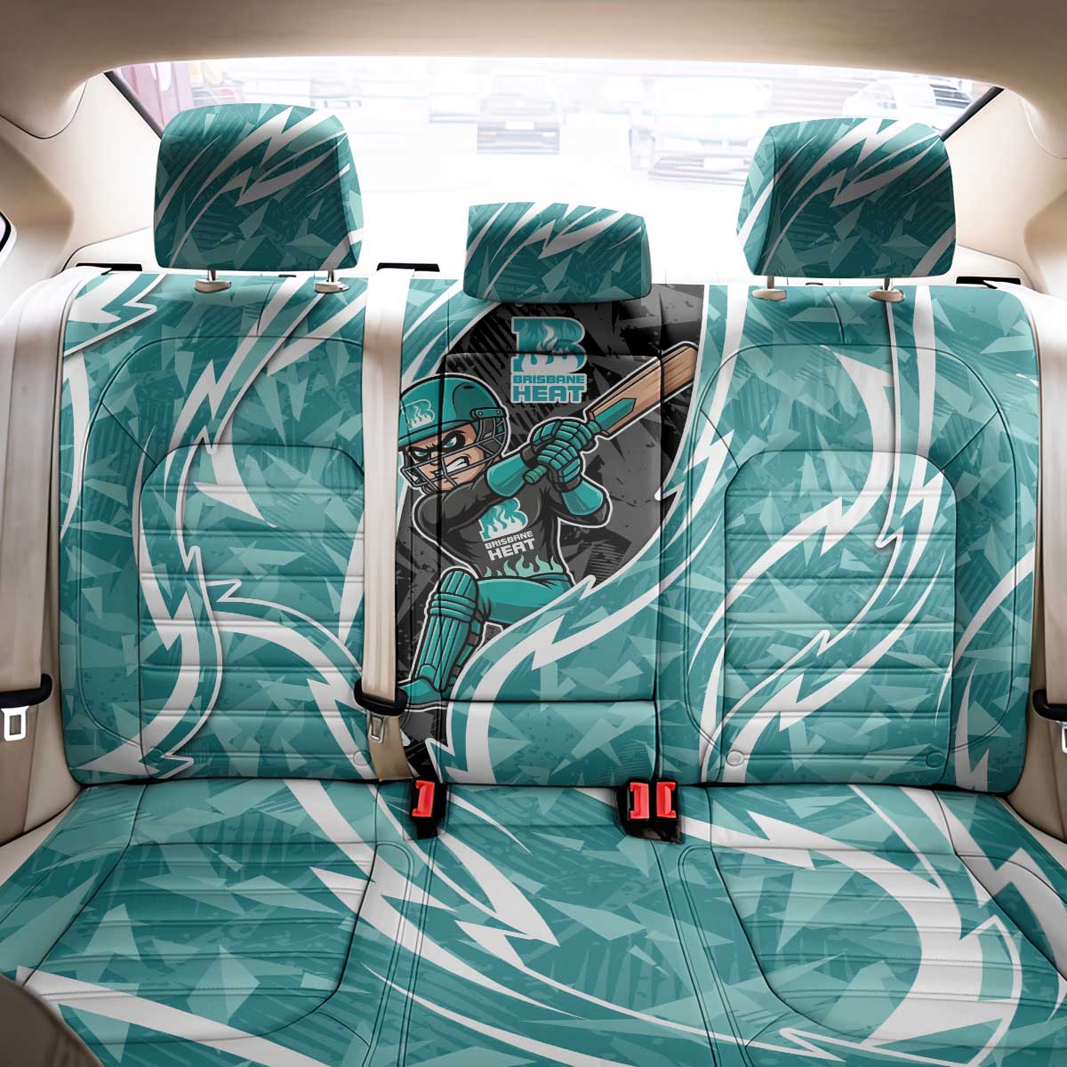 Brisbane Heat Back Car Seat Cover Flaming Lightning Storm Geometric Sports Mascot Art