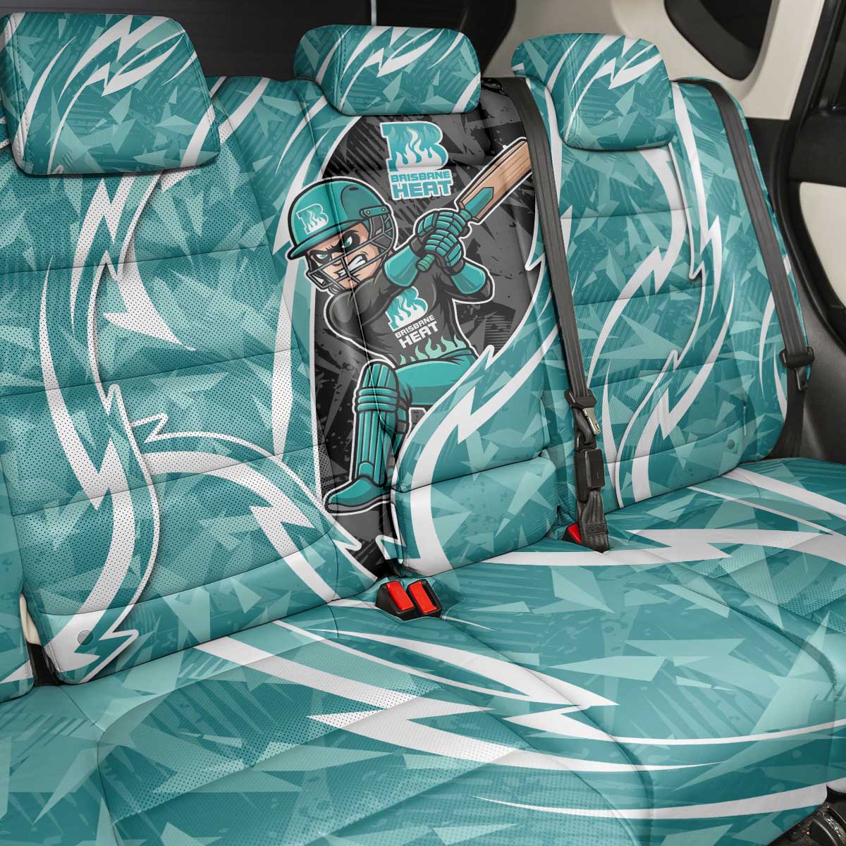 Brisbane Heat Back Car Seat Cover Flaming Lightning Storm Geometric Sports Mascot Art