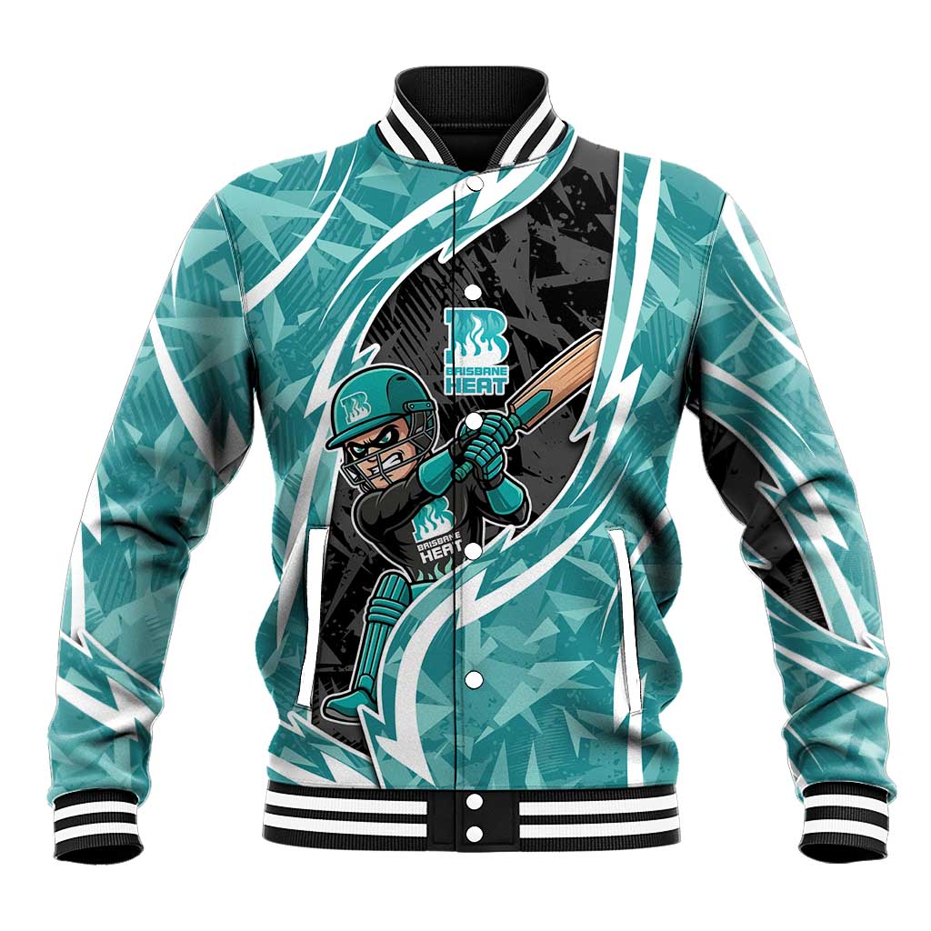 Brisbane Heat Baseball Jacket Flaming Lightning Storm Geometric Sports Mascot Art