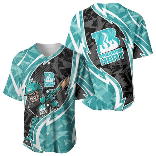 Brisbane Heat Baseball Jersey Flaming Lightning Storm Geometric Sports Mascot Art