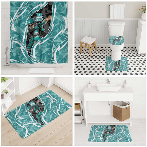 Brisbane Heat Bathroom Set Flaming Lightning Storm Geometric Sports Mascot Art