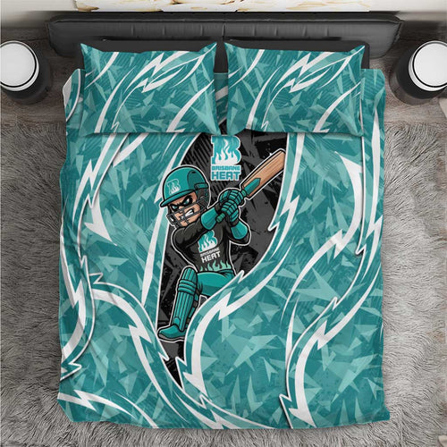 Brisbane Heat Bedding Set Flaming Lightning Storm Geometric Sports Mascot Art