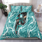 Brisbane Heat Bedding Set Flaming Lightning Storm Geometric Sports Mascot Art