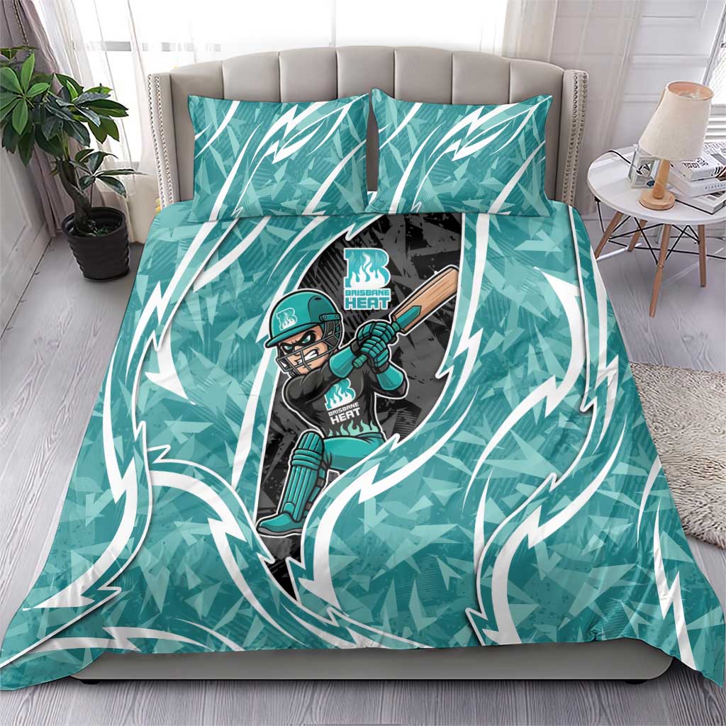 Brisbane Heat Bedding Set Flaming Lightning Storm Geometric Sports Mascot Art