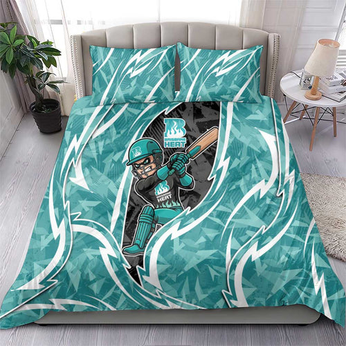 Brisbane Heat Bedding Set Flaming Lightning Storm Geometric Sports Mascot Art