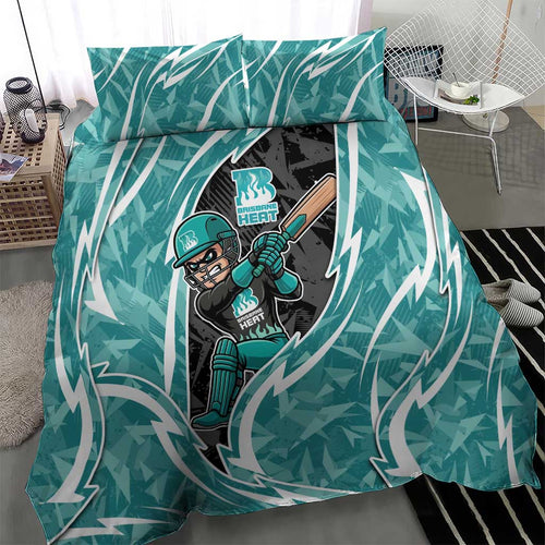 Brisbane Heat Bedding Set Flaming Lightning Storm Geometric Sports Mascot Art