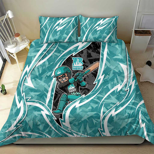 Brisbane Heat Bedding Set Flaming Lightning Storm Geometric Sports Mascot Art