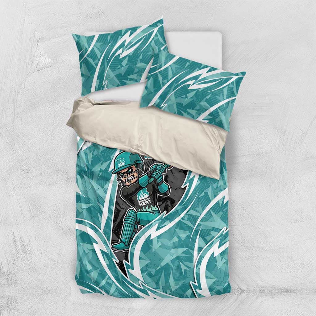 Brisbane Heat Bedding Set Flaming Lightning Storm Geometric Sports Mascot Art