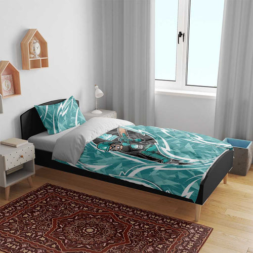 Brisbane Heat Bedding Set Flaming Lightning Storm Geometric Sports Mascot Art
