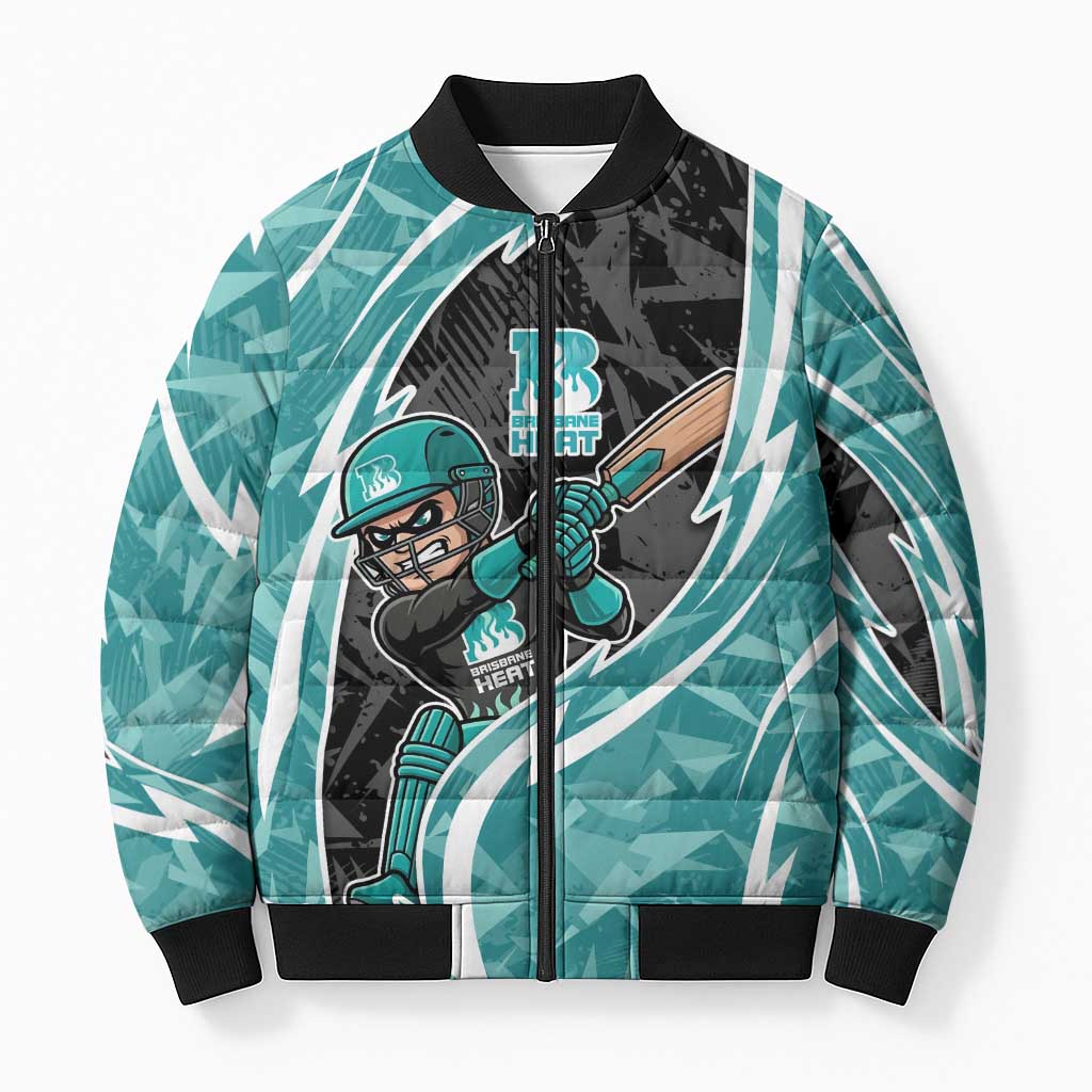 Brisbane Heat Bomber Puffer Jacket Flaming Lightning Storm Geometric Sports Mascot Art