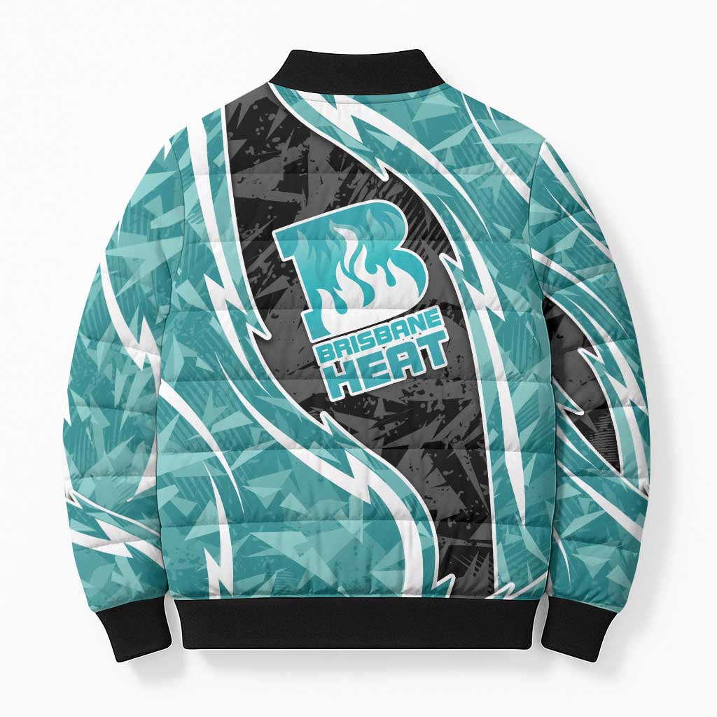 Brisbane Heat Bomber Puffer Jacket Flaming Lightning Storm Geometric Sports Mascot Art