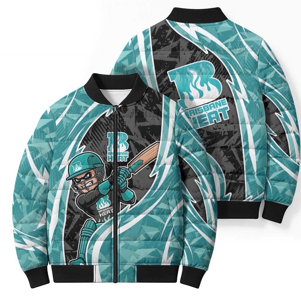 Brisbane Heat Bomber Puffer Jacket Flaming Lightning Storm Geometric Sports Mascot Art