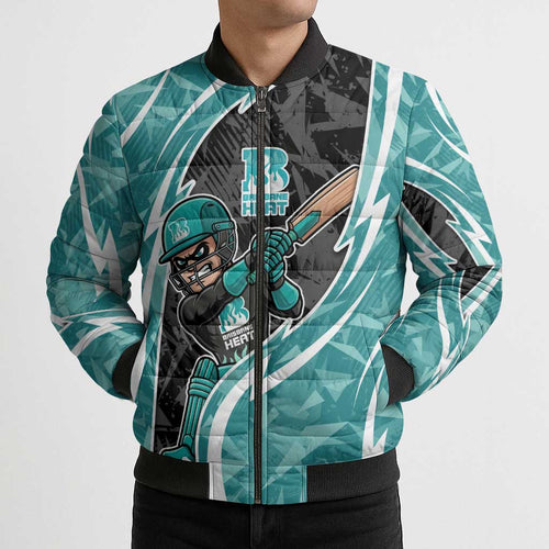 Brisbane Heat Bomber Puffer Jacket Flaming Lightning Storm Geometric Sports Mascot Art