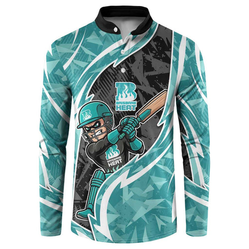 Brisbane Heat Button Sweatshirt Flaming Lightning Storm Geometric Sports Mascot Art