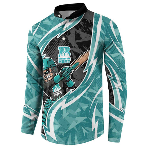 Brisbane Heat Button Sweatshirt Flaming Lightning Storm Geometric Sports Mascot Art