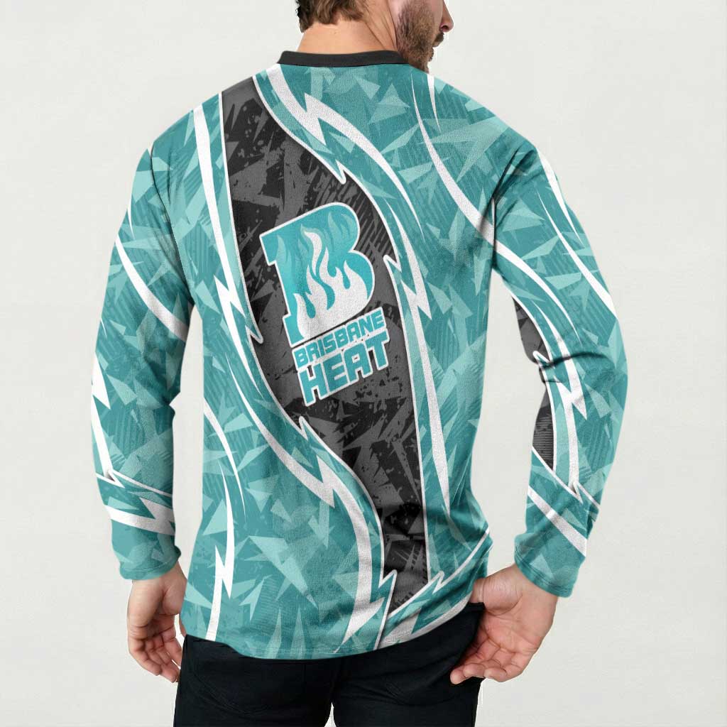 Brisbane Heat Button Sweatshirt Flaming Lightning Storm Geometric Sports Mascot Art