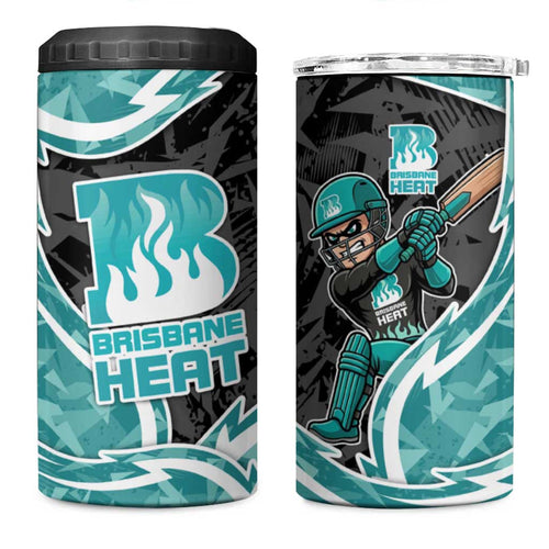 Brisbane Heat 4 in 1 Can Cooler Tumbler Flaming Lightning Storm Geometric Sports Mascot Art