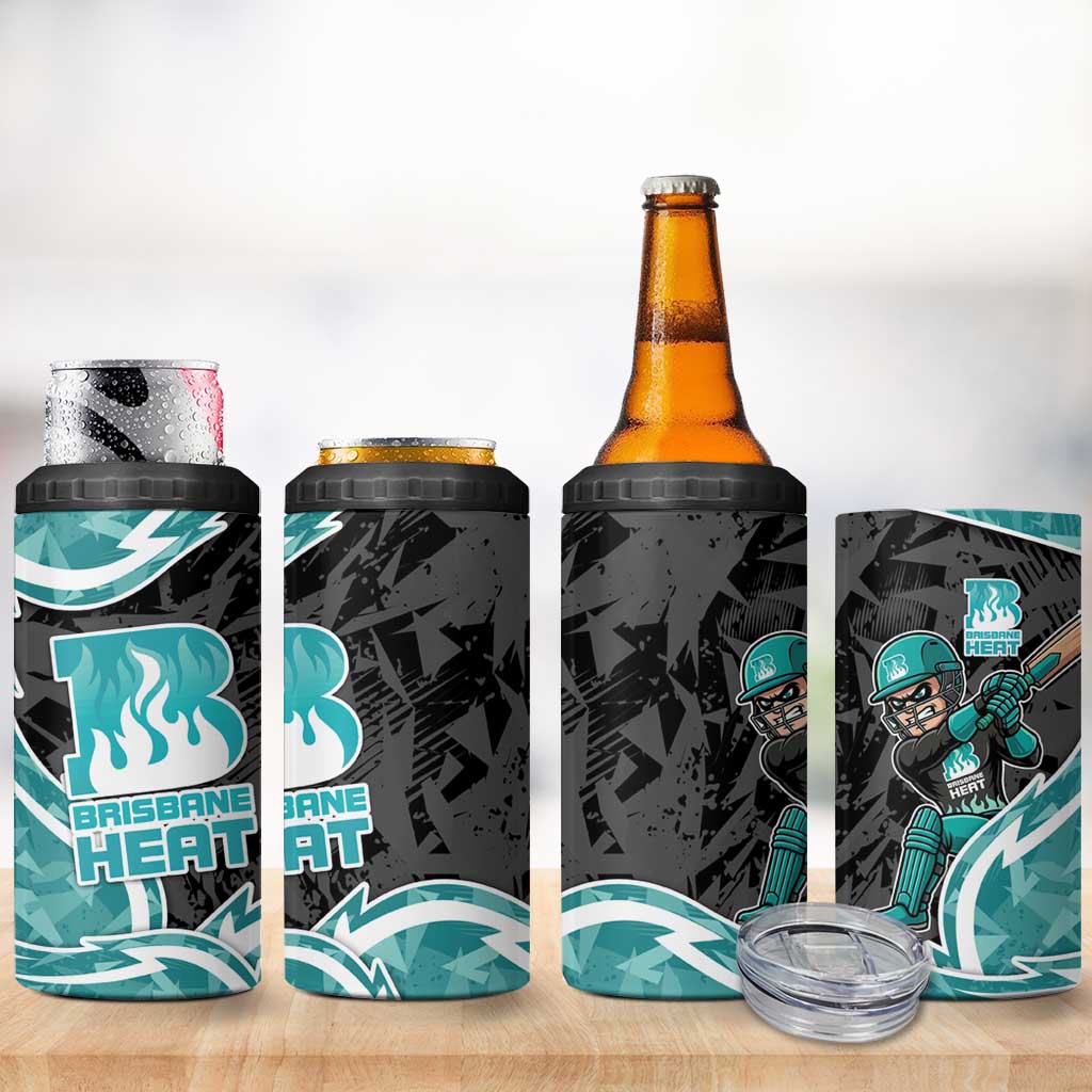 Brisbane Heat 4 in 1 Can Cooler Tumbler Flaming Lightning Storm Geometric Sports Mascot Art
