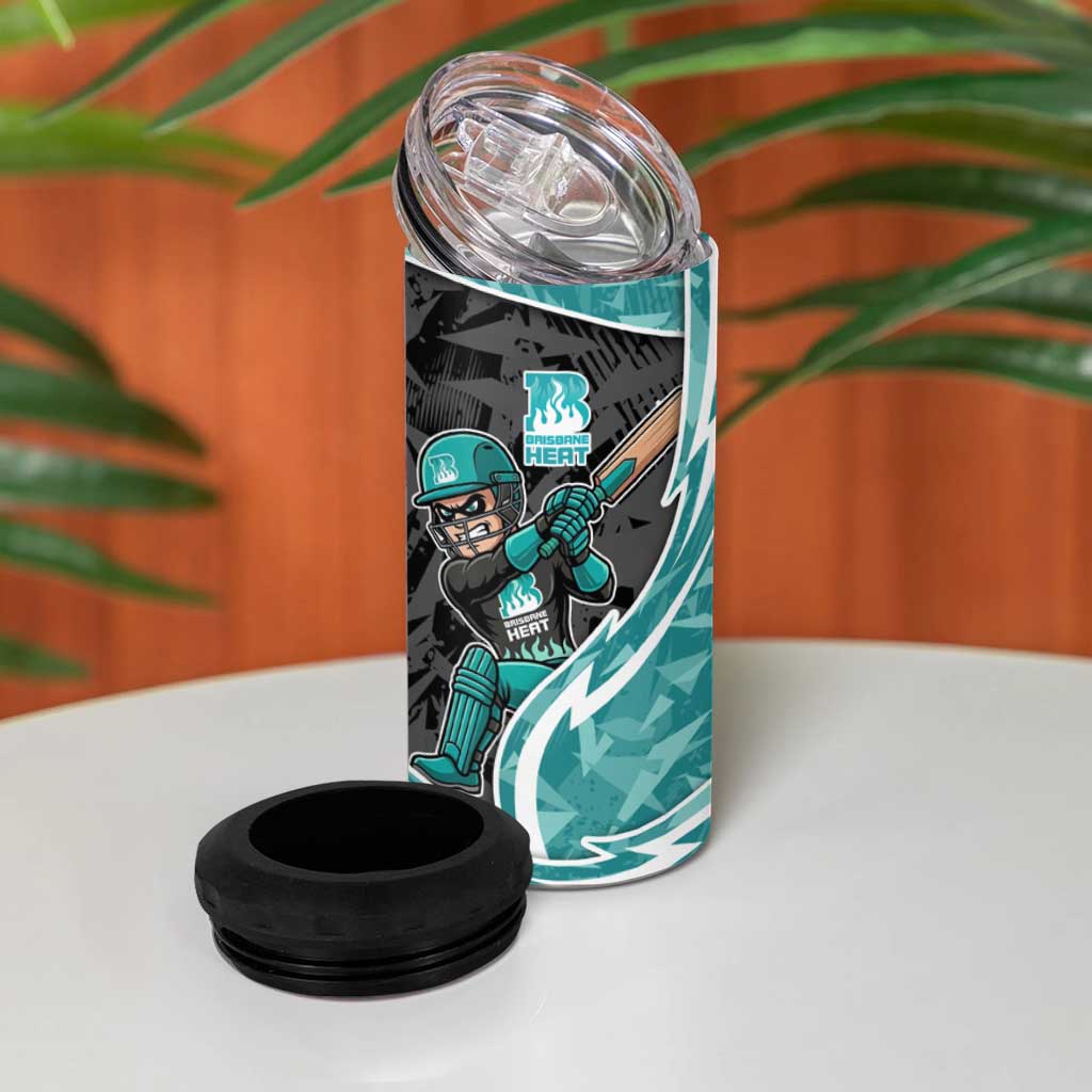 Brisbane Heat 4 in 1 Can Cooler Tumbler Flaming Lightning Storm Geometric Sports Mascot Art