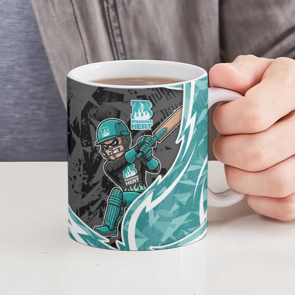 Brisbane Heat Ceramic Mug Flaming Lightning Storm Geometric Sports Mascot Art
