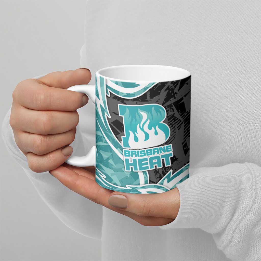 Brisbane Heat Ceramic Mug Flaming Lightning Storm Geometric Sports Mascot Art