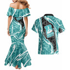 Brisbane Heat Couples Matching Mermaid Dress and Hawaiian Shirt Flaming Lightning Storm Geometric Sports Mascot Art